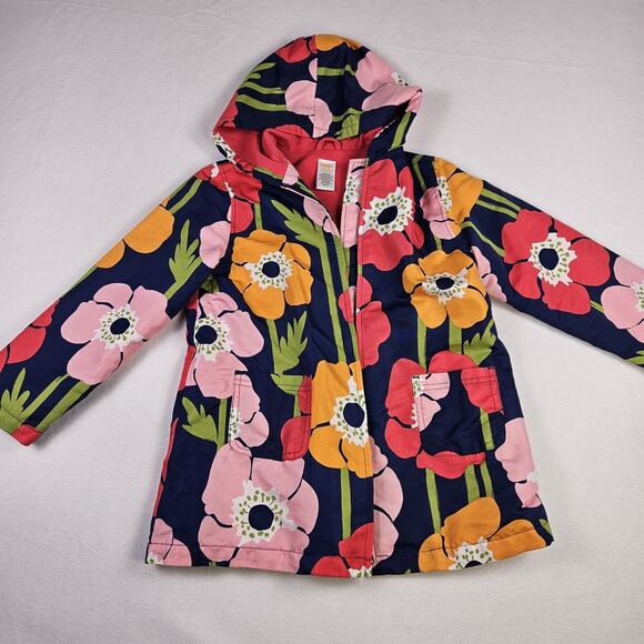 Gymboree Girls Floral Rain Jacket Hood Windbreaker Poppy Blue Pink Flowers S 5-6 - Picture 10 of 11